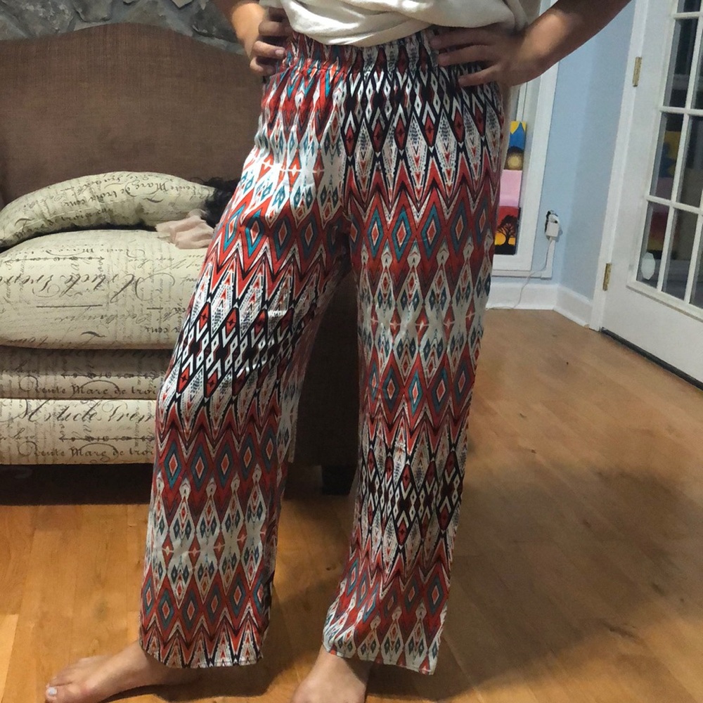 Colorful pattern wide leg pants